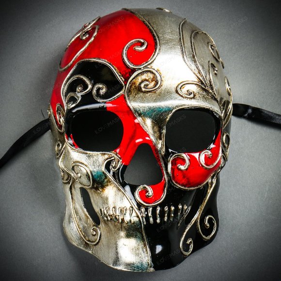 ILOVEMASKS Accessories - Venetian Full Face Skull Halloween Mask Silver